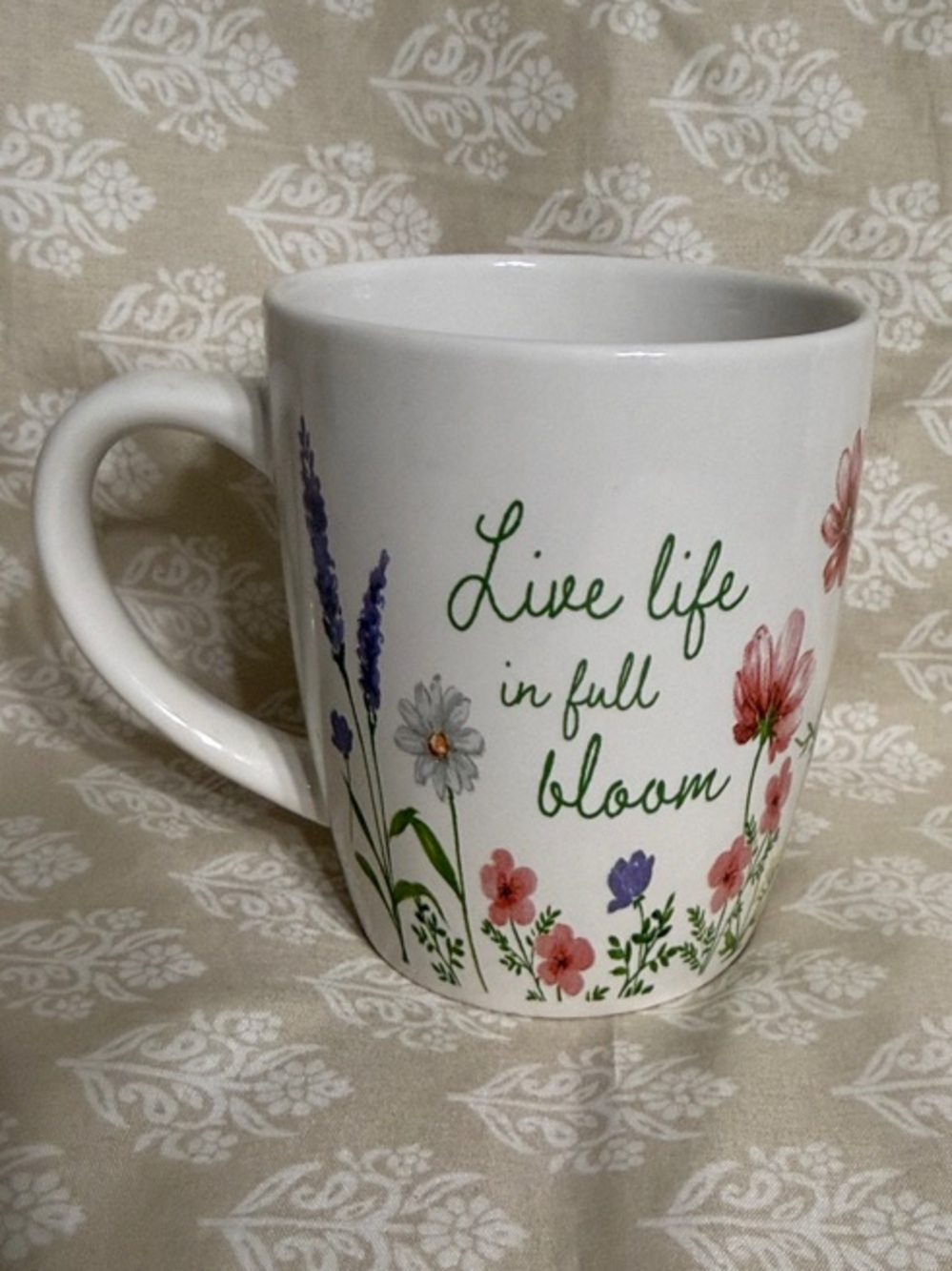 Live Life in Full Bloom Floral Ceramic Mug - White